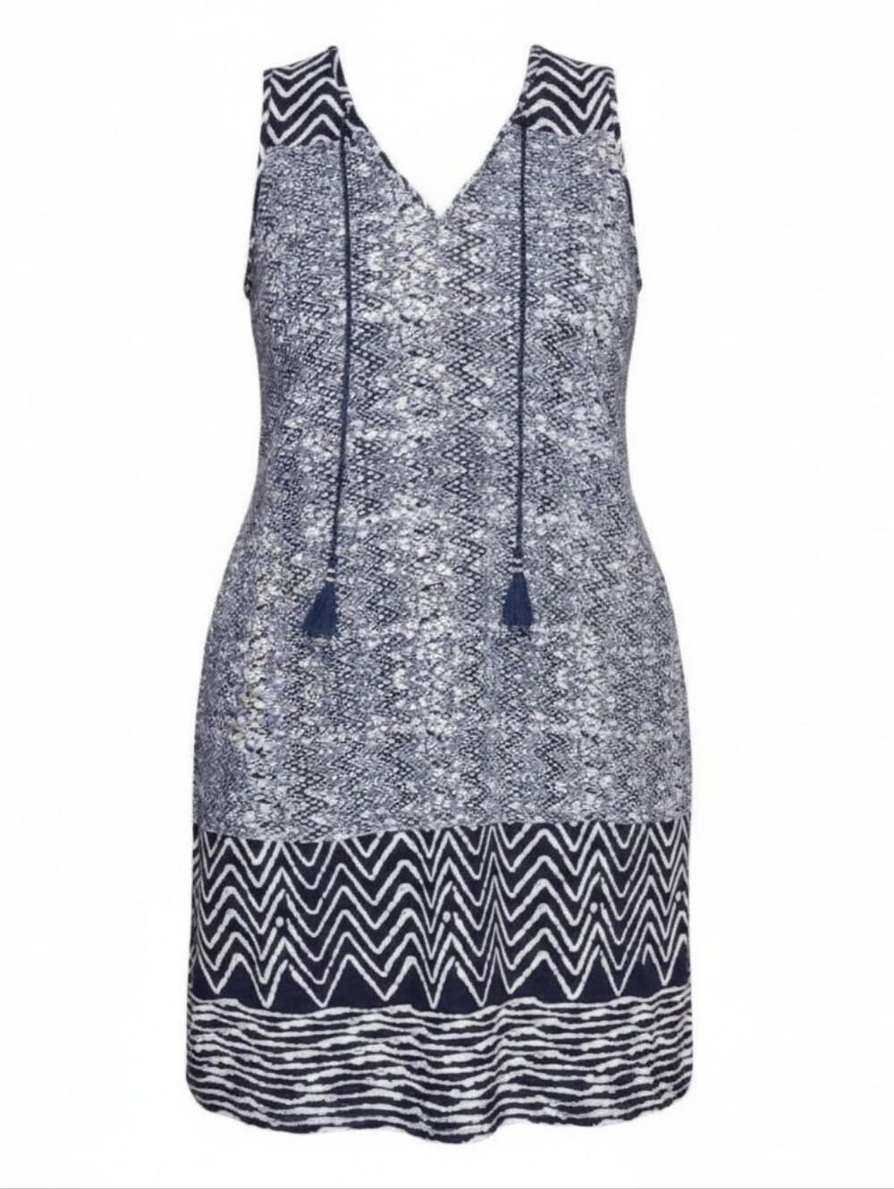 LUCKY BRAND | Beachy Indigo Blue White Batik Zigzag Swim Cover Midi Dress | 1X
